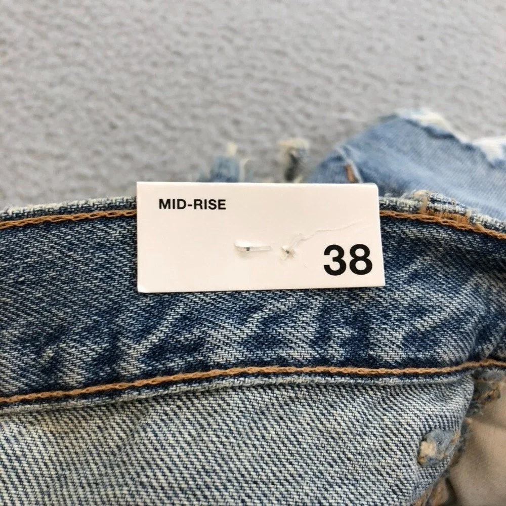 Zara Distressed Cut Off Jean Shorts Womens 38 6 Blue Denim Festival Ripped Beach